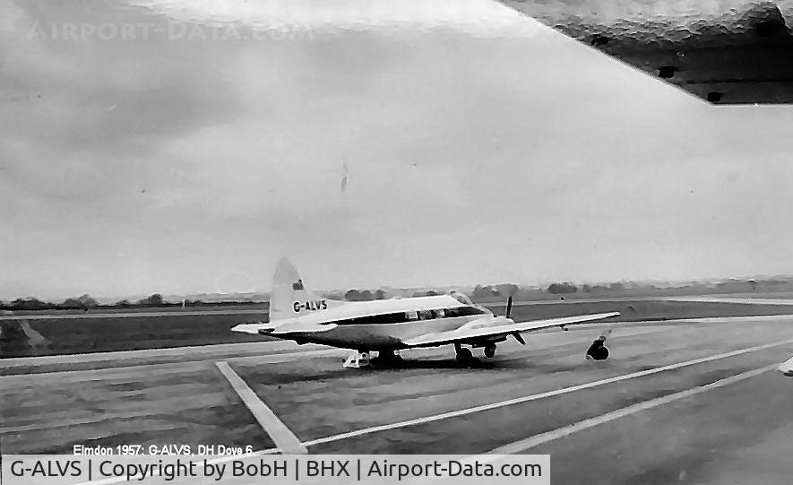 G-ALVS, 1949 De Havilland DH-104 Dove 6 C/N 04199, G-ALVS at Elmdon (Birmingham) in 1957.