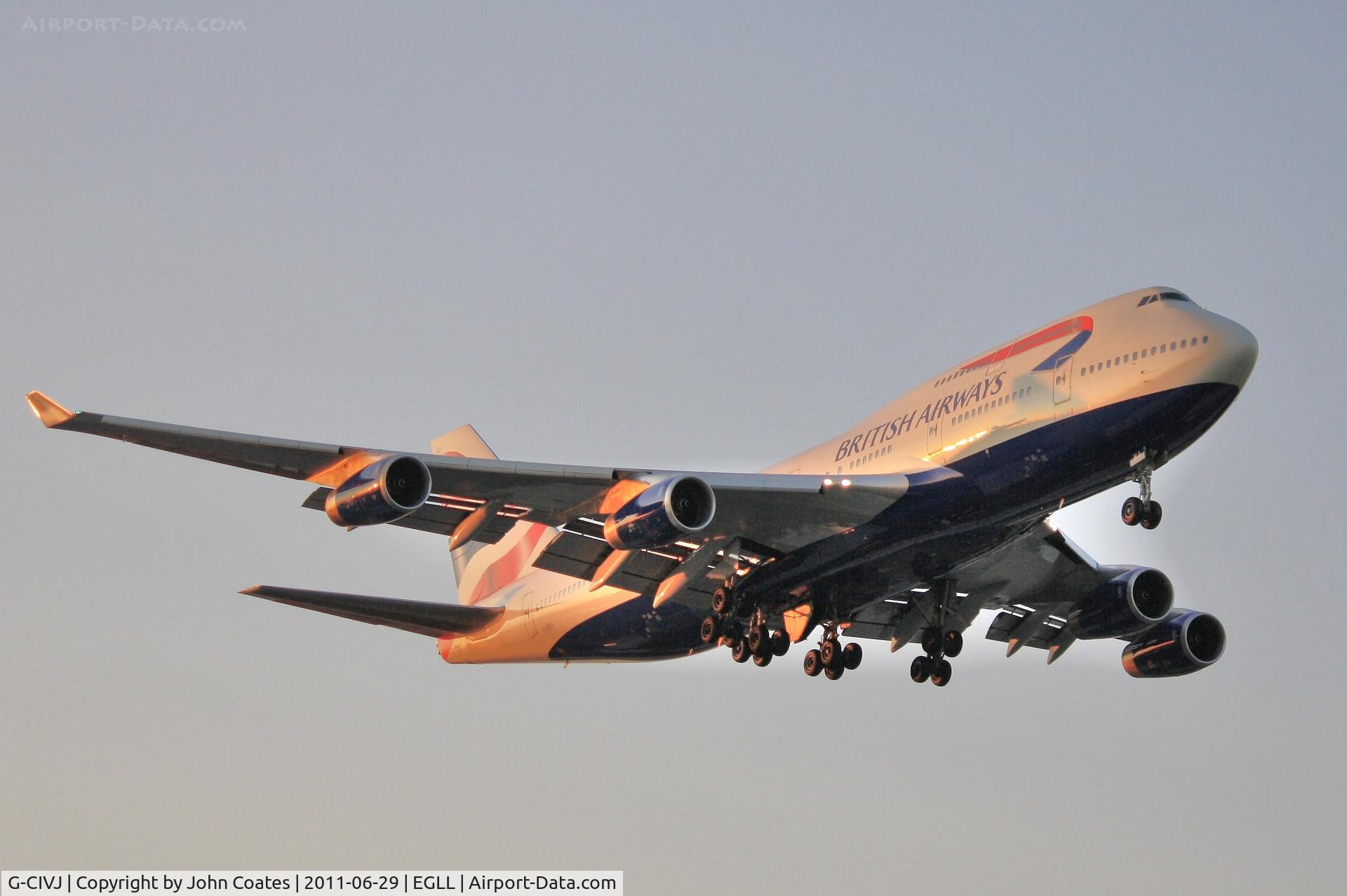 G-CIVJ, 1997 Boeing 747-436 C/N 25817, Finals to 27L in dawn sunshine
