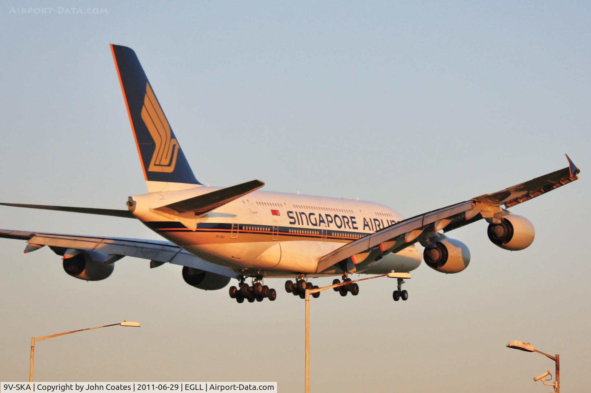 9V-SKA, 2007 Airbus A380-841 C/N 003, Across the A30 for a dawn touchdown