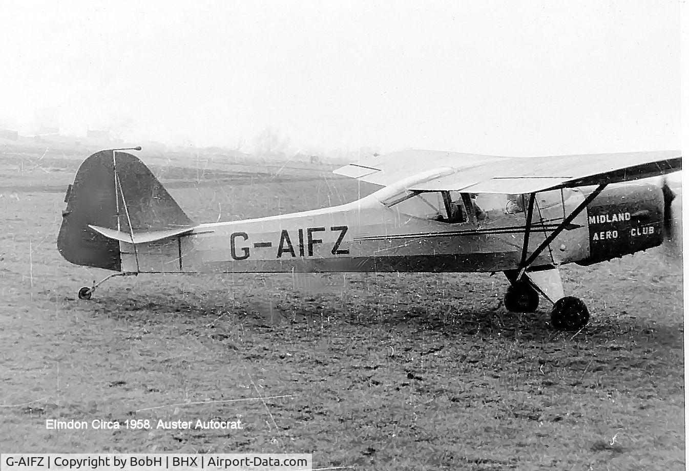 G-AIFZ, 1946 Auster J-1N Alpha C/N 2182, G-AIFZ, shown here at Elmdon (Birmingham) circa 1958 was described by the Midland Aero Club at that time as an Autocrat rather than an Alpha. The modern picture describes it as an Alpha and it is possible to convert the airframe thus. Any ideas?
