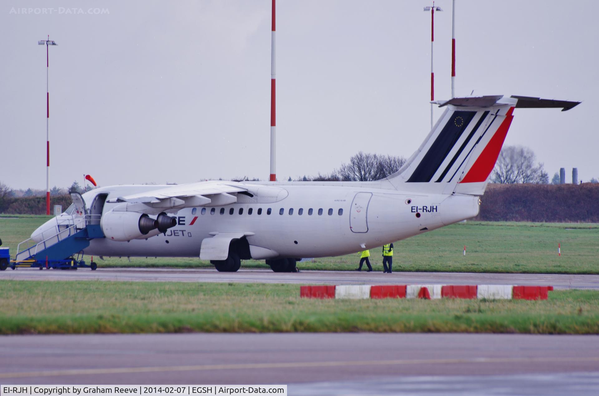 EI-RJH, 1999 BAE Systems Avro 146-RJ85 C/N E.2345, Parked at Norwich.