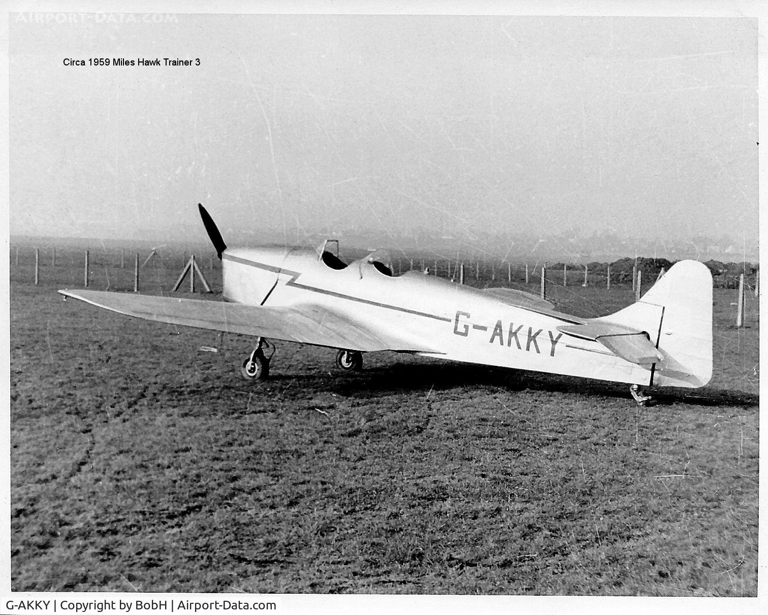 G-AKKY, 1940 Miles M14A Hawk Trainer 3 C/N 2078, This picture shows G-AKKV in 1959 in original condition. The Berkshire Aviation Museum indicates that it was rebuilt 1967-1979 using Magister parts and they now display it as L6906