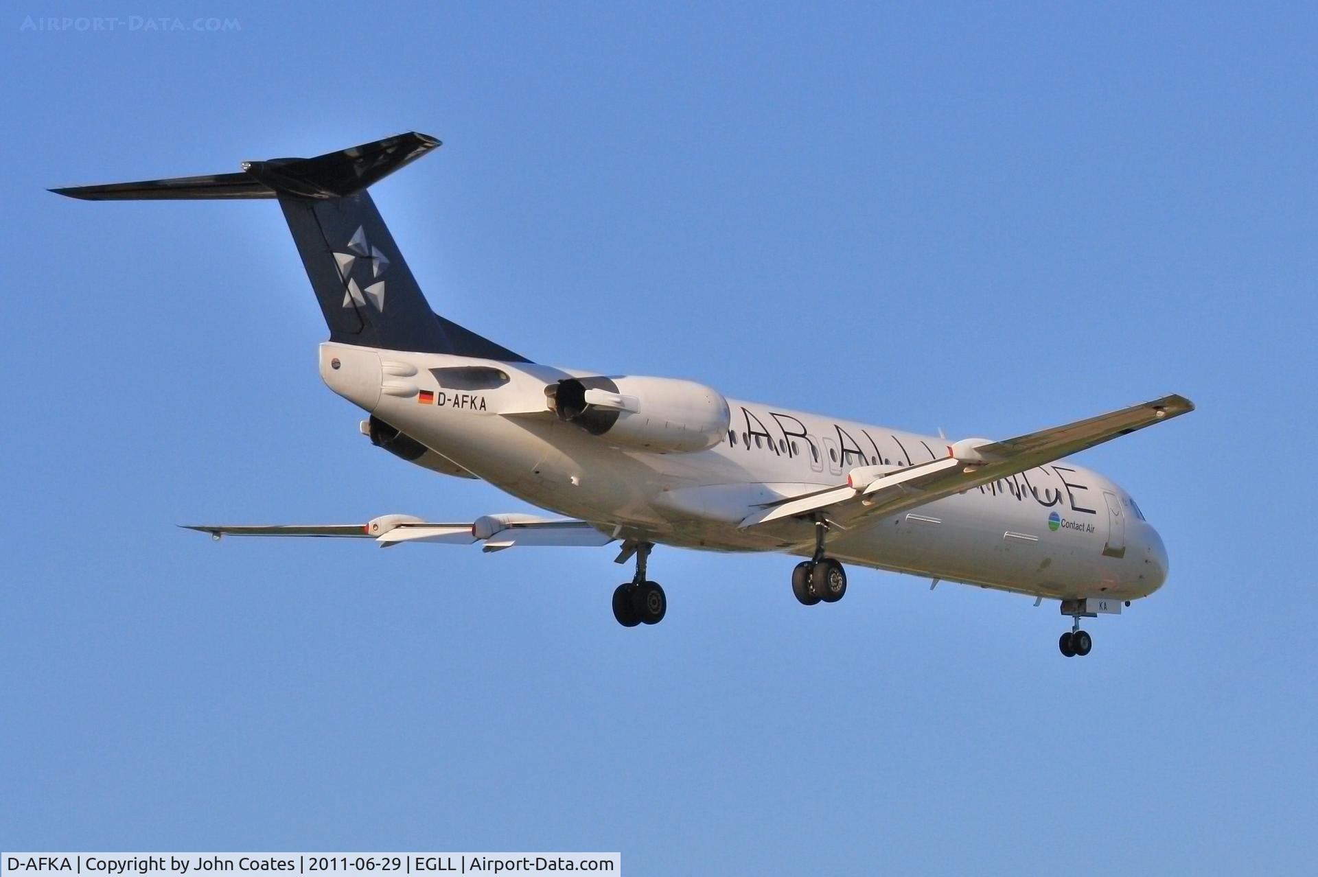 D-AFKA, 1994 Fokker 100 (F-28-0100) C/N 11517, About to touchdown 27L