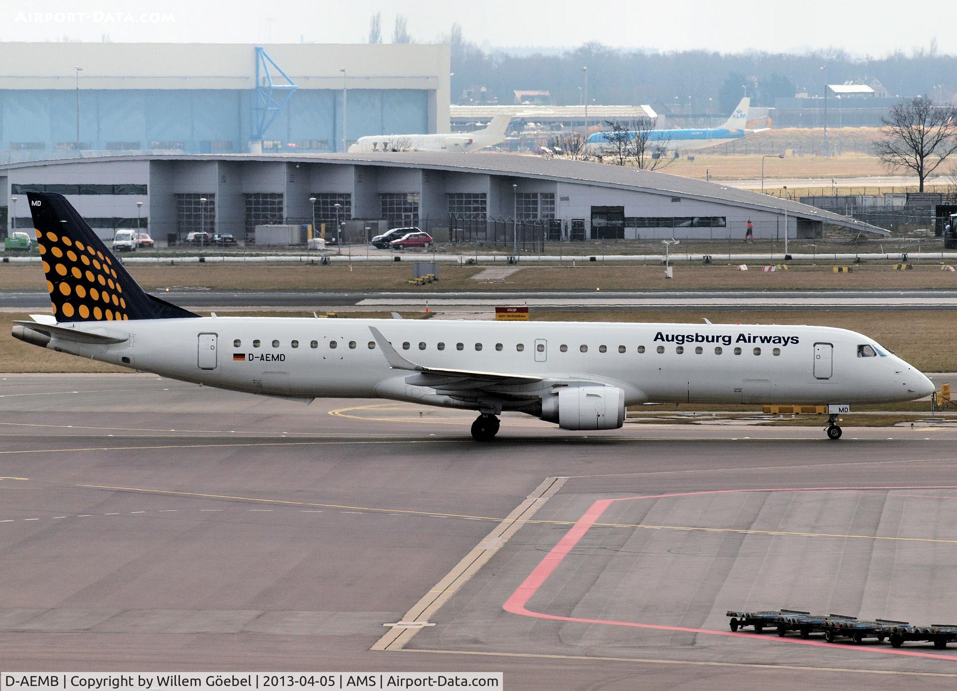 D-AEMB, 2009 Embraer 195LR (ERJ-190-200LR) C/N 19000297, Taxi to the gate of Schiphol Airport in Augsburg outfit