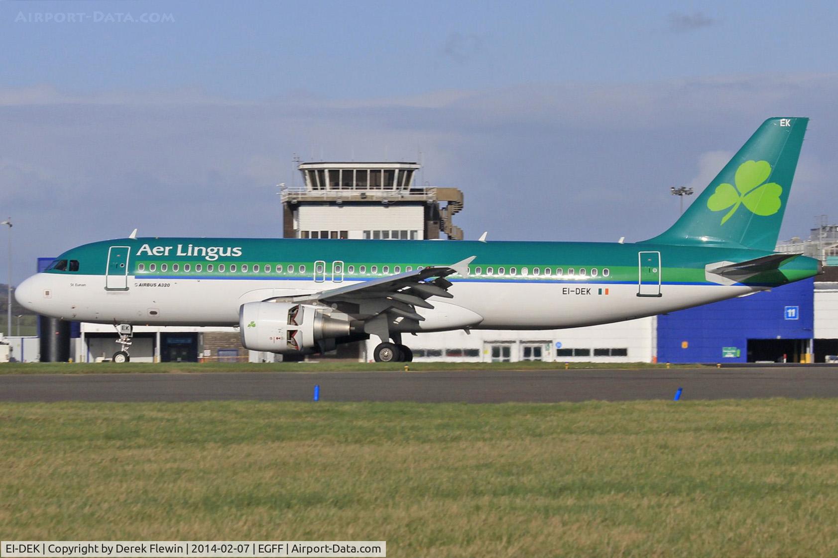 EI-DEK, 2005 Airbus A320-214 C/N 2399, Airbus A320-214, Arann 96CW, out of Dublin, landing on runway 30 at EGFF.