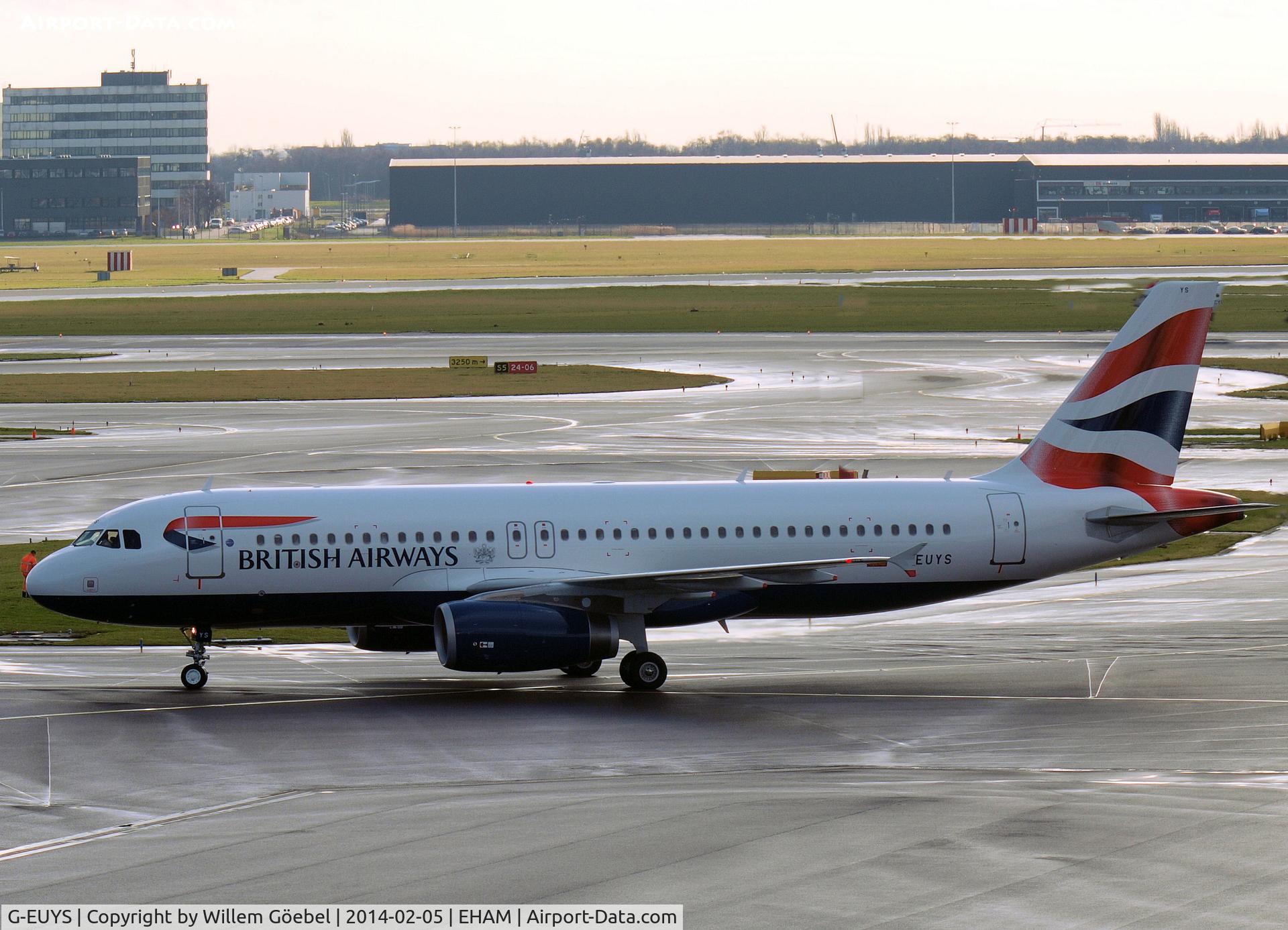 G-EUYS, 2013 Airbus A320-232 C/N 5948, Taxi to the gate of Schiphol Airport