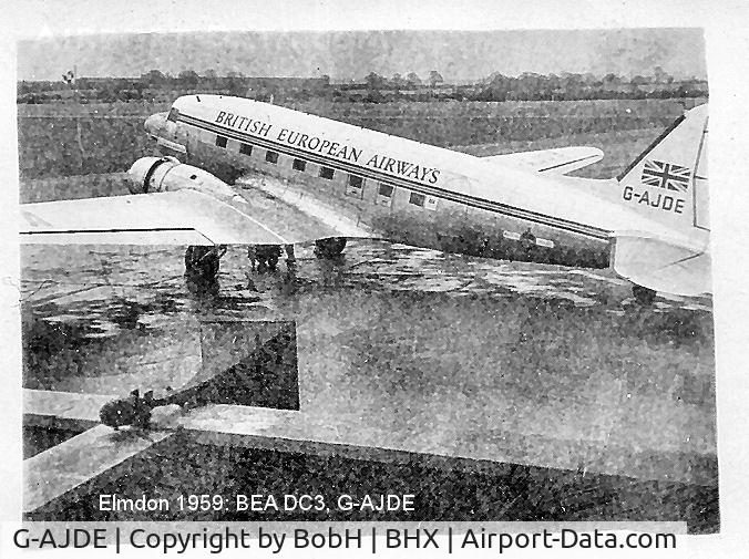 G-AJDE, 1944 Douglas C-47 Dakota 3 C/N 13182, BEA DC3 'Pionair' Class, G-AJDE at Elmdon in 1959.
