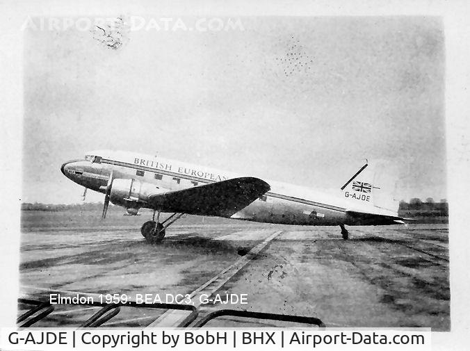 G-AJDE, 1944 Douglas C-47 Dakota 3 C/N 13182, BEA DC3 'Pionair'  G-AJDE at Elmdon in 1959.