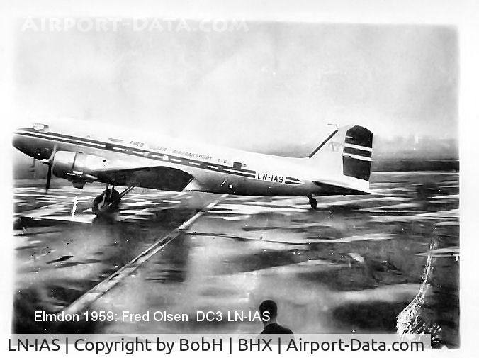 LN-IAS, 1944 Douglas DC3C-S1C3G (C-47A) C/N 19458, LN-IAS at Elmdon in 1959. At that time it was owned by Fred Olsen Air Transport