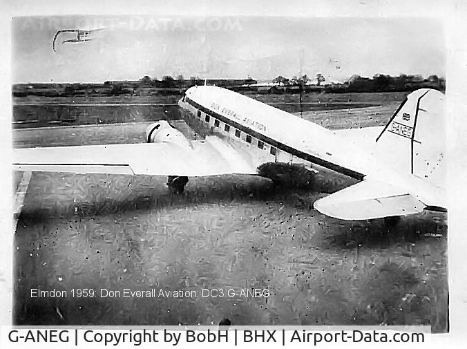 G-ANEG, Douglas C-47 Dakota 3 C/N 16696, G-ANEG at Elmdon in 1959. The owner - Don Everall Aviation was based at Wolverhampton at this time.