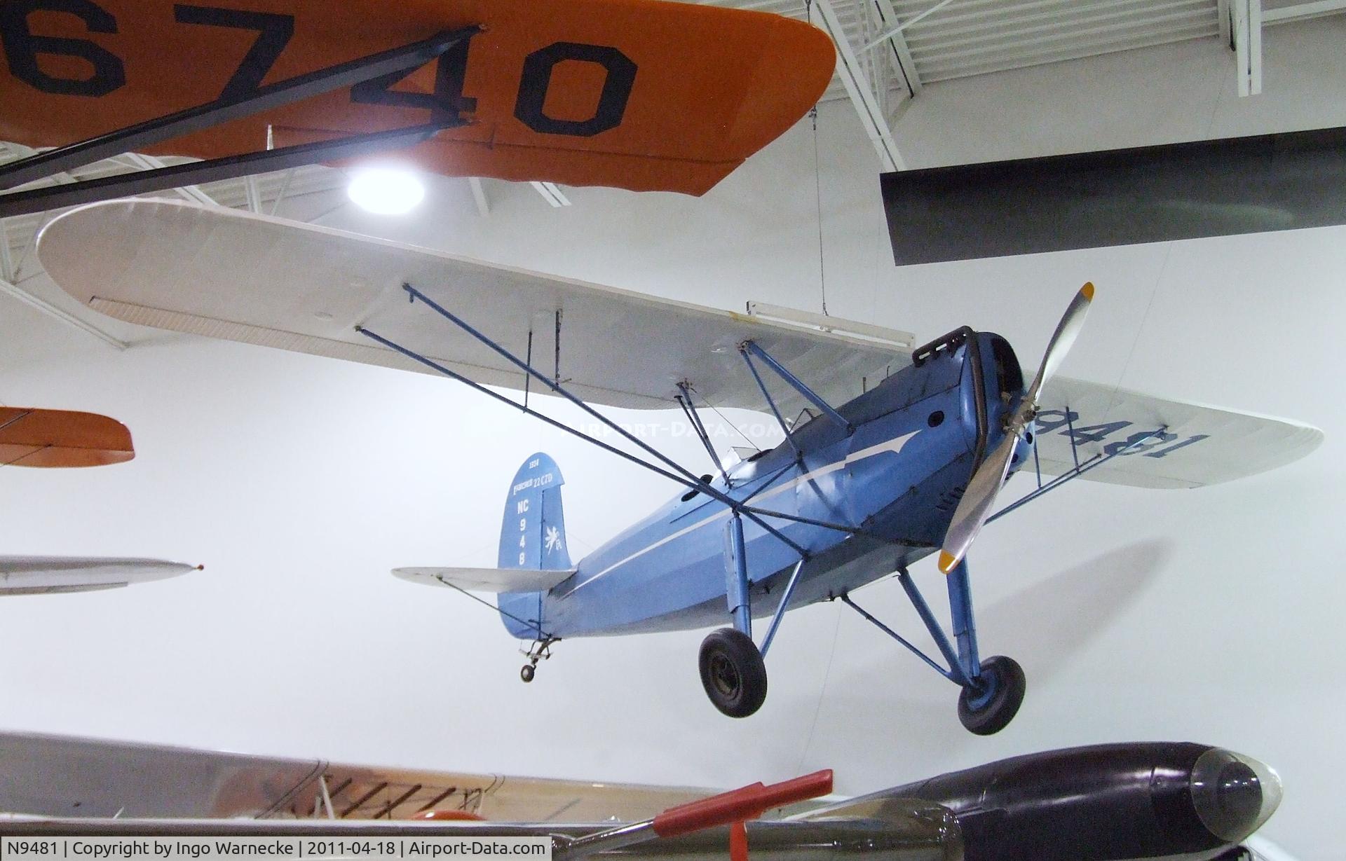 N9481, 1933 Fairchild 22 C7D C/N 911, Fairchild 22 C7D at the Hiller Aviation Museum, San Carlos CA