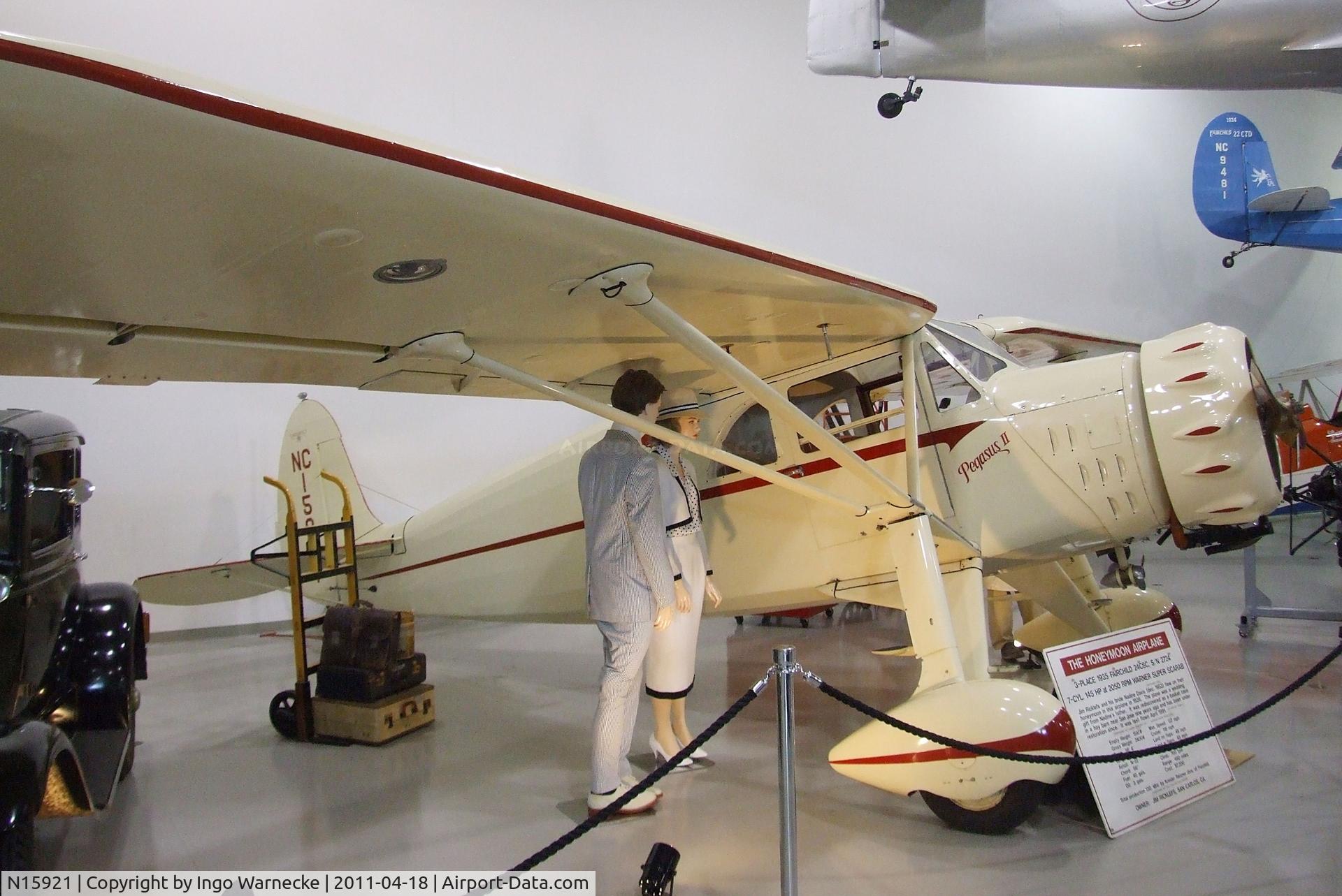 N15921, 1935 Fairchild 24 C8C C/N 2724, Fairchild 24 CBC at the Hiller Aviation Museum, San Carlos CA