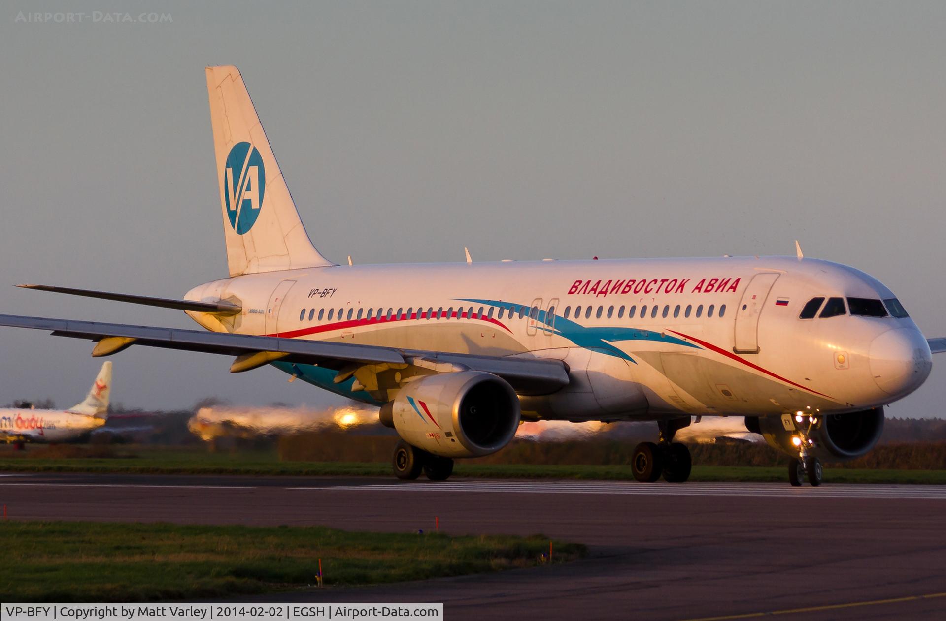 VP-BFY, 1997 Airbus A320-214 C/N 714, About to depart NWI in the last light of the day....