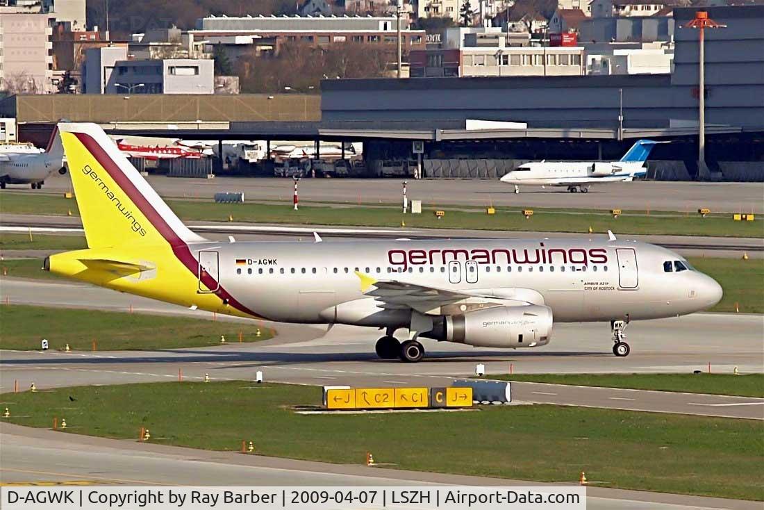 D-AGWK, 2008 Airbus A319-132 C/N 3500, Airbus A319-132 [3500] (Germanwings) Zurich~HB 07/04/2009
