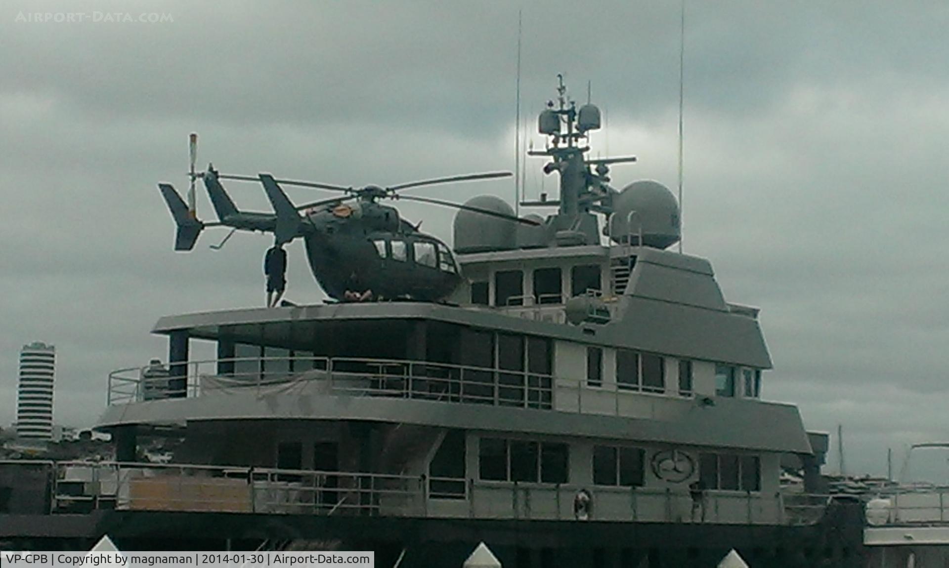VP-CPB, Eurocopter-Kawasaki EC-145 (BK-117C-2) C/N 9111, On board Plan B super yacht in Westhaven Harbour.