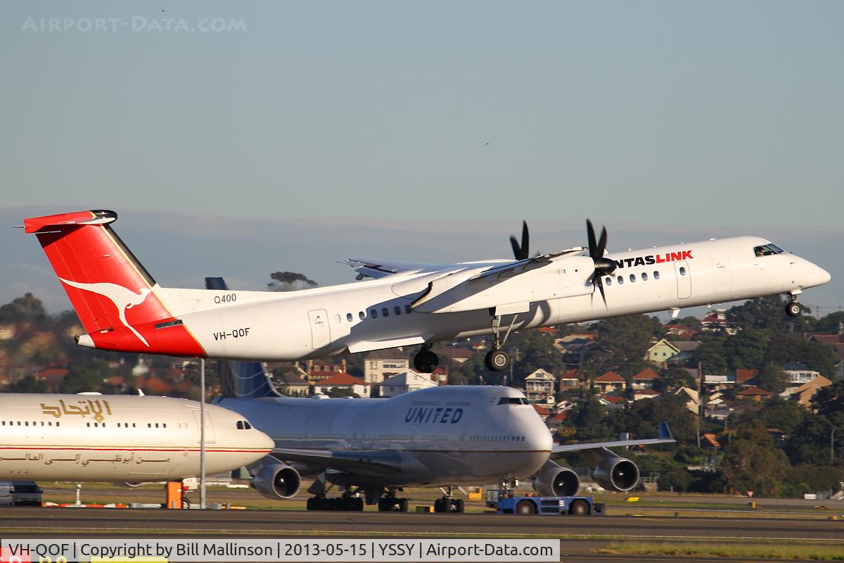 VH-QOF, 2006 De Havilland Canada DHC-8-402Q Dash 8 C/N 4128, away from 34L