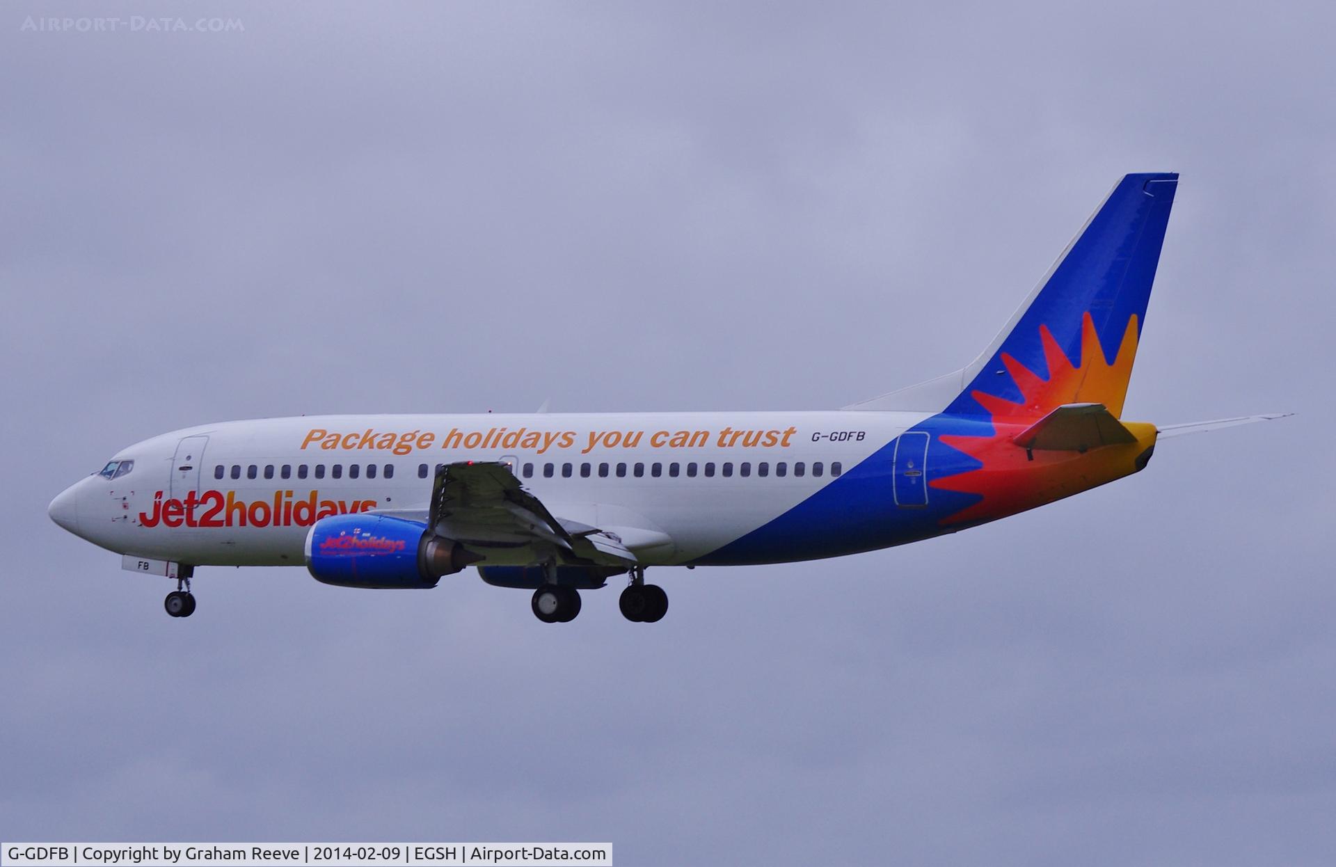 G-GDFB, 1992 Boeing 737-33A C/N 25743, About to touch down.