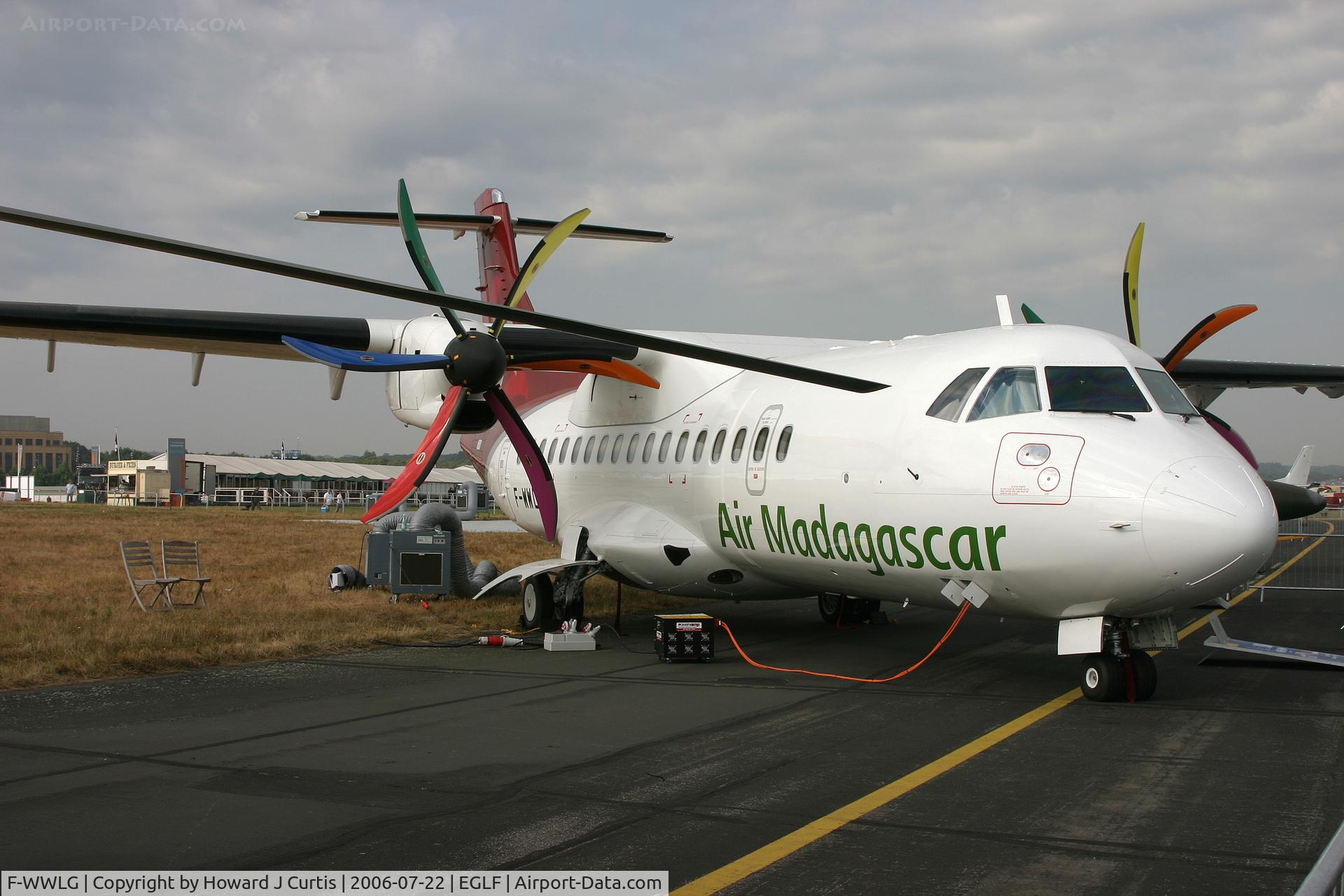 F-WWLG, 2006 ATR 42-500 C/N 649, Air Madagascar colours; later 5R-MJG. Farnborough Air Show 2006.