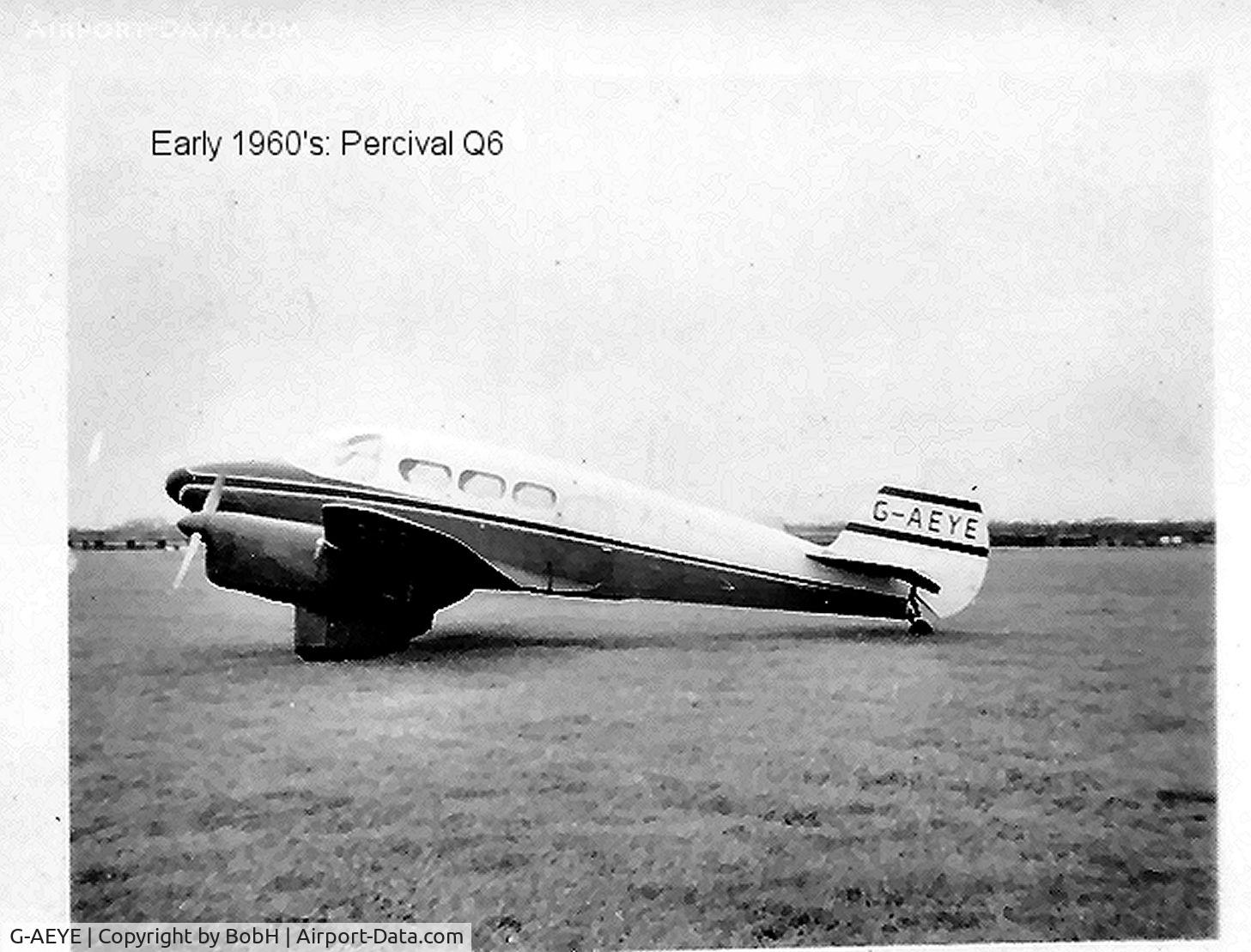 G-AEYE, 1937 Percival P-16 Q-6 Petrel C/N Q20, Picture taken early 1960's.
