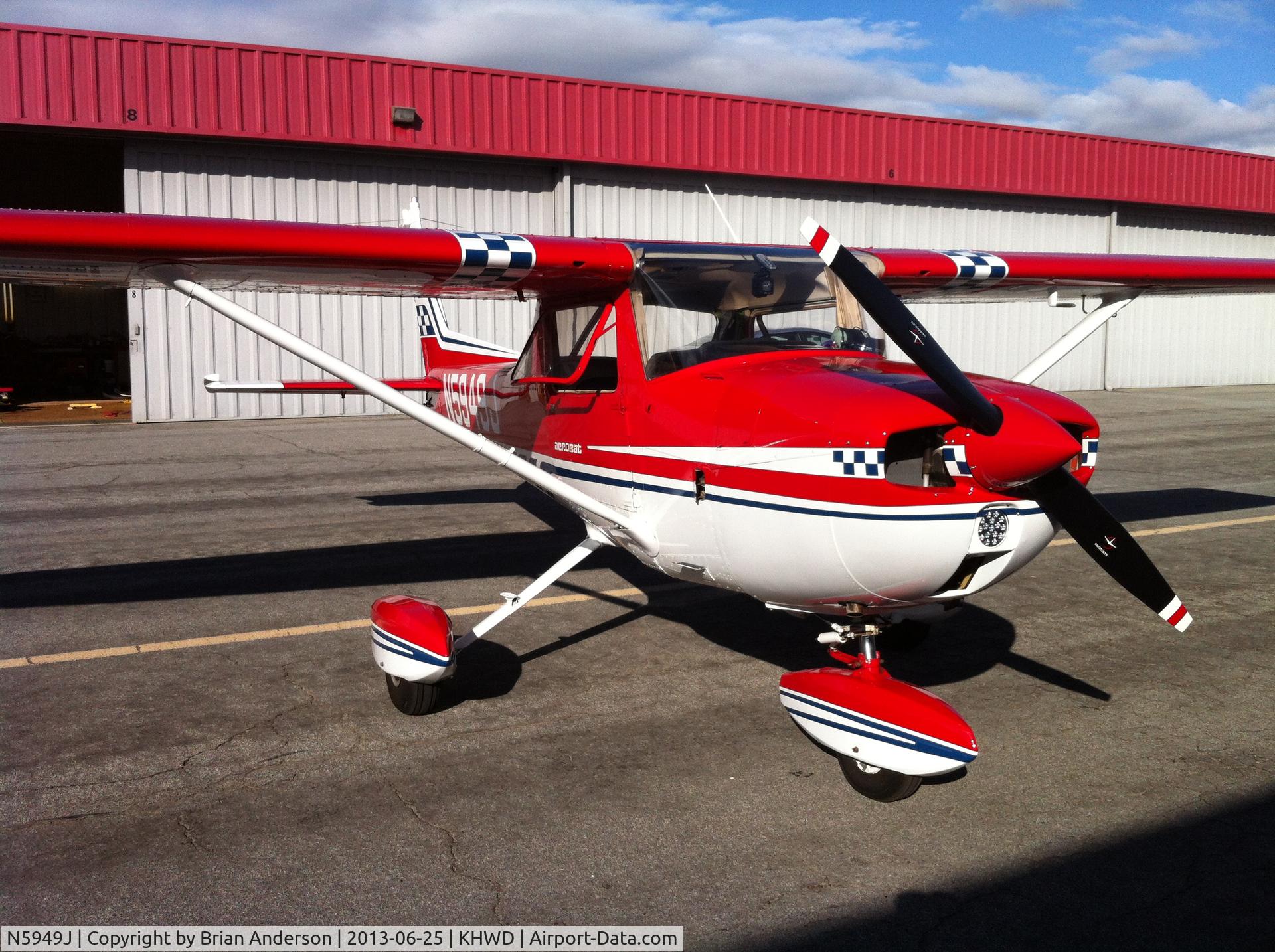 N5949J, 1973 Cessna A150L Aerobat C/N A1500401, Aerobat N5949J at Hayward, California