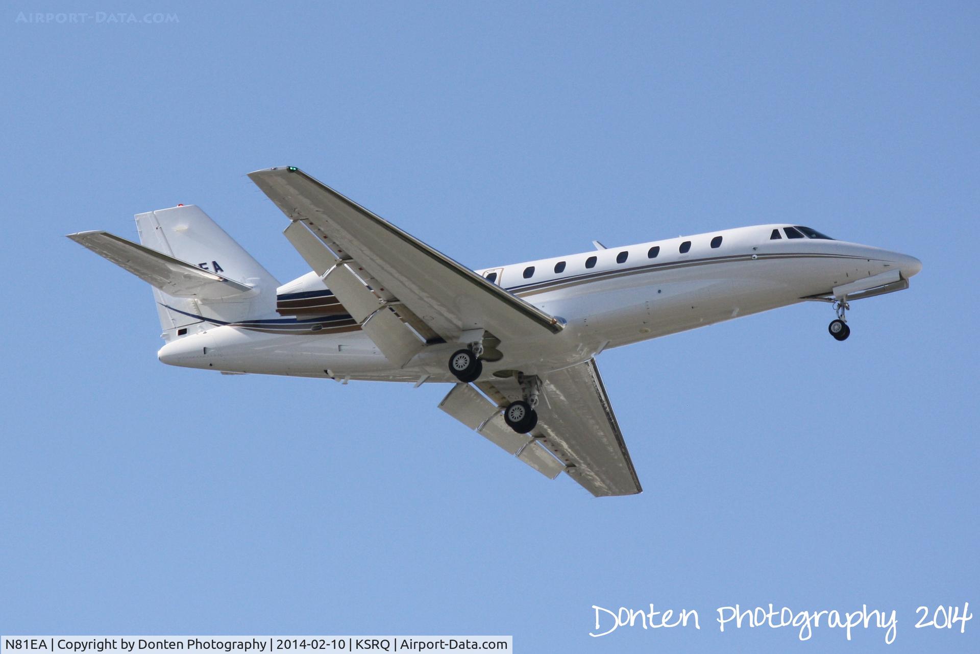 N81EA, 2013 Cessna 680 Citation Sovereign C/N 680-0348, Cessna Citation Sovereign (N81EA) on approach to Sarasota-Bradenton International Airport following a flight from Austin Staubel International Airport
