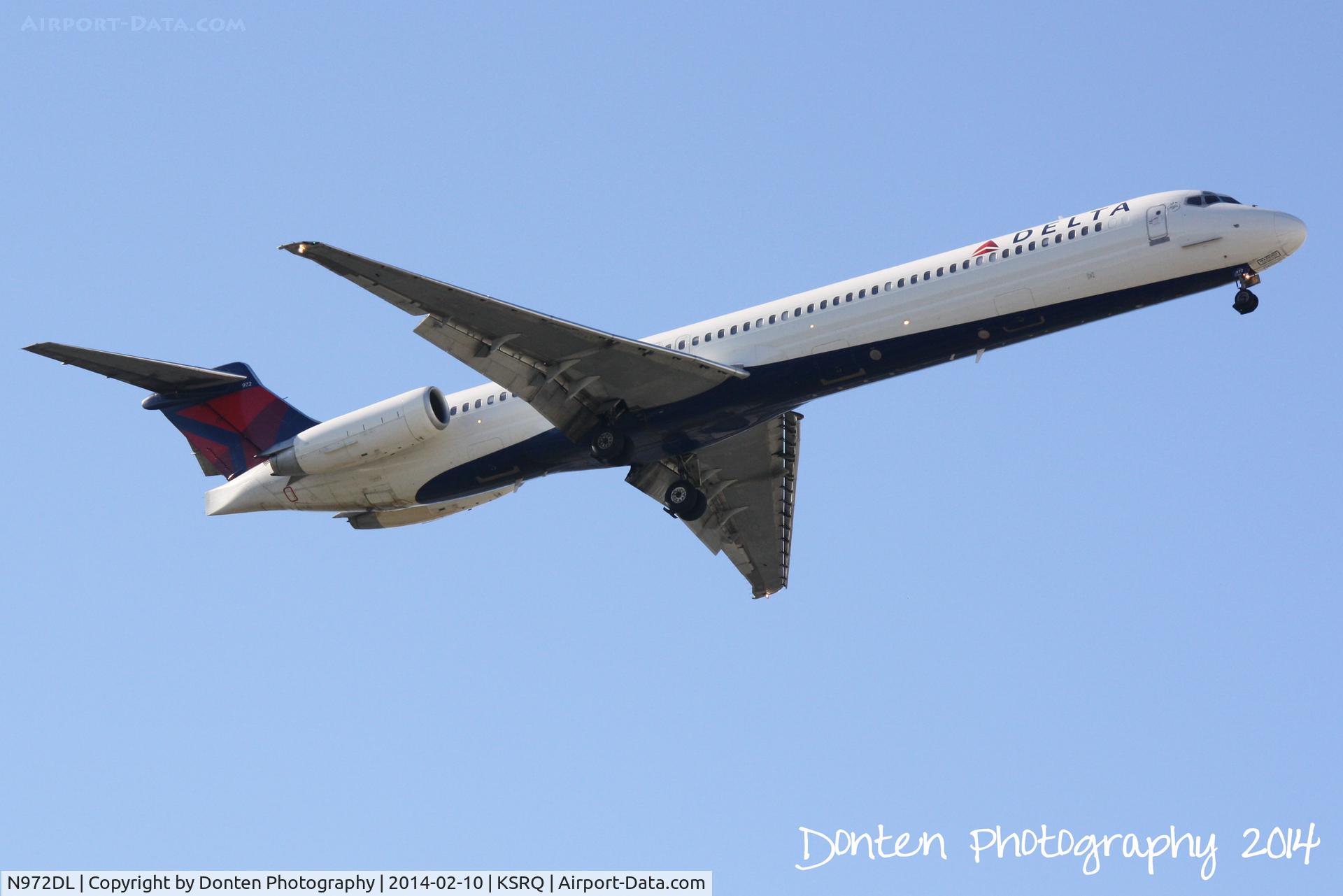 N972DL, 1991 McDonnell Douglas MD-88 C/N 53215, Delta Flight 2298 (N972DL) arrives at Sarasota-Bradenton International Airport following a flight from Hartsfield-Jackson Atlanta International Airport