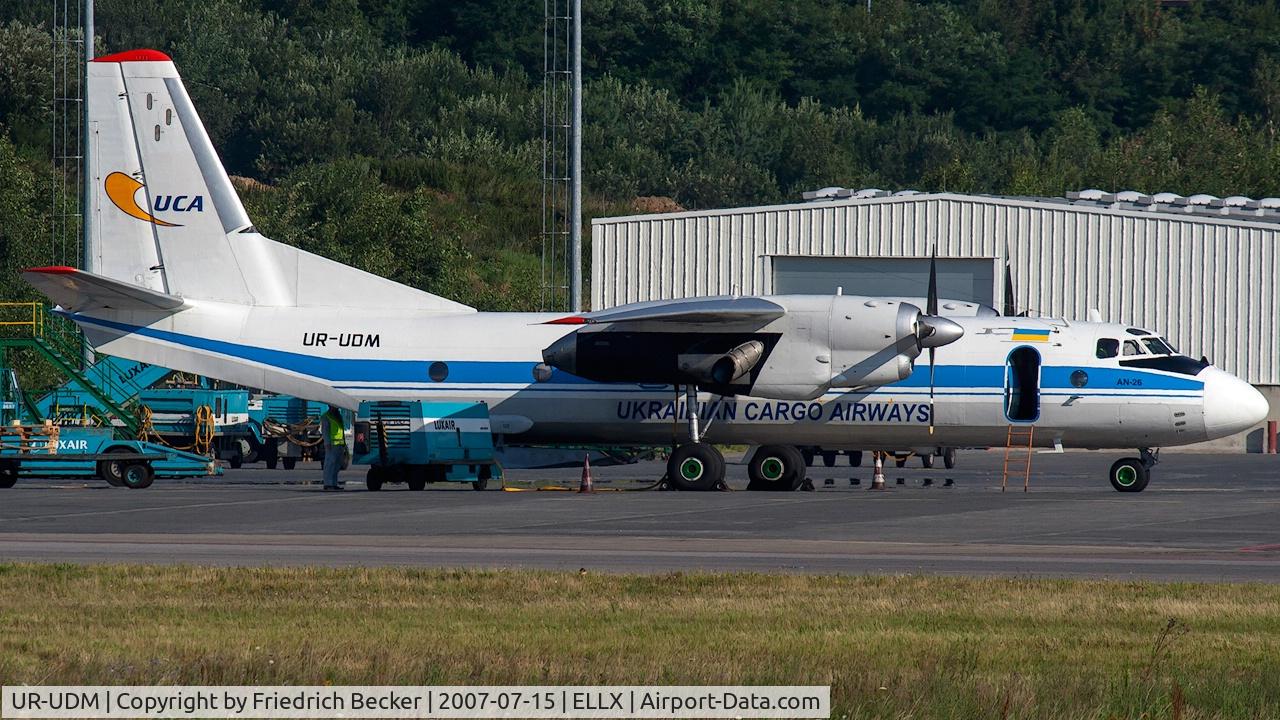UR-UDM, 1973 Antonov An-26B C/N 0909, parked at the cargo center at LUX