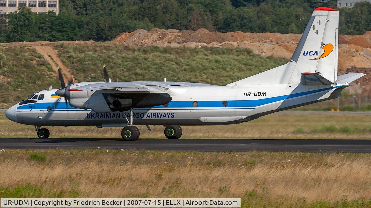 UR-UDM, 1973 Antonov An-26B C/N 0909, departure from LUX