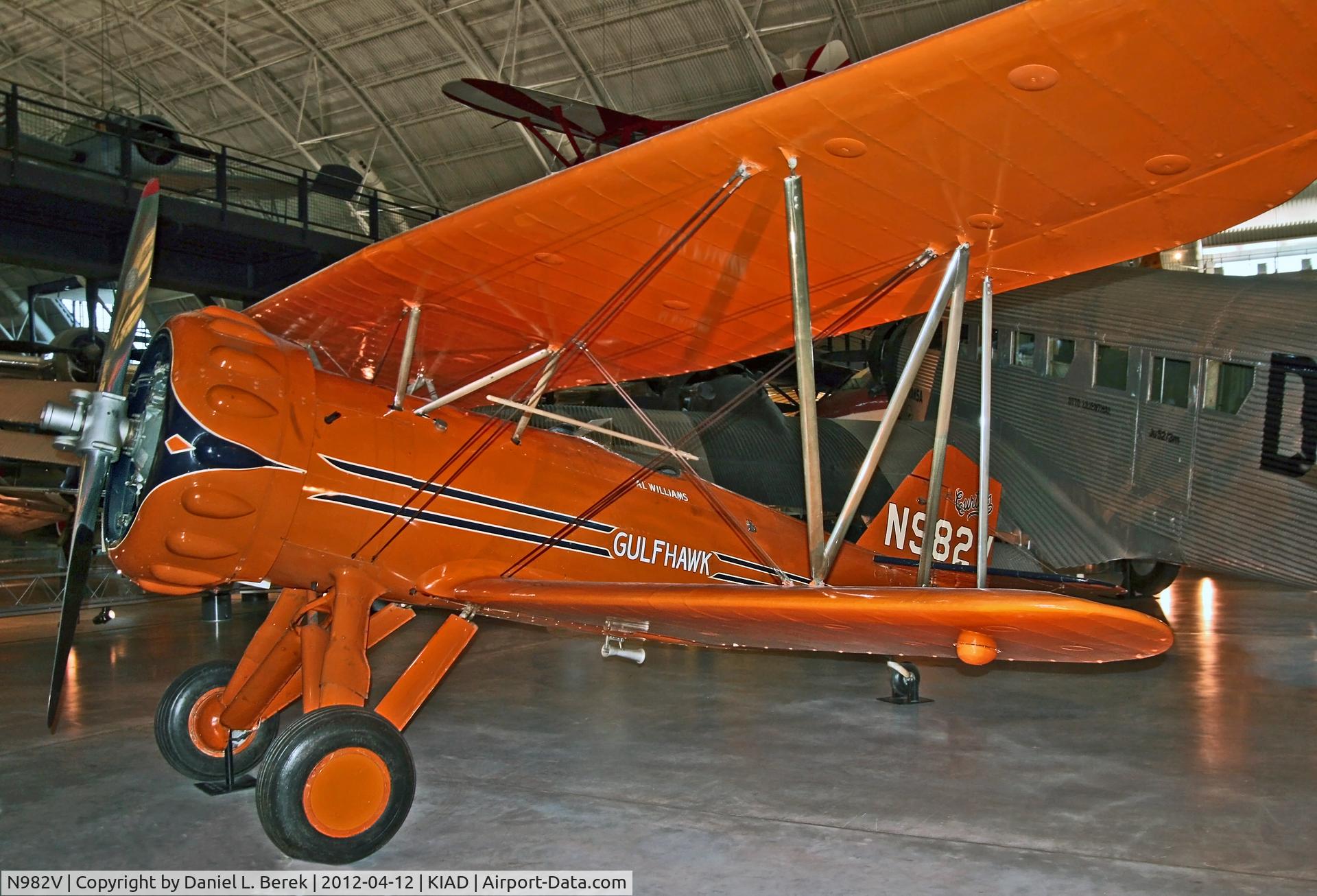N982V, 1929 Curtiss-Wright Hawk 1A C/N 1, This aircraft is one of a kind, essentially a Hawk with a P&W R-1340 replacing the Curtiss D-12.  The tail is more in keeping with the style of Golden Age aircraft.