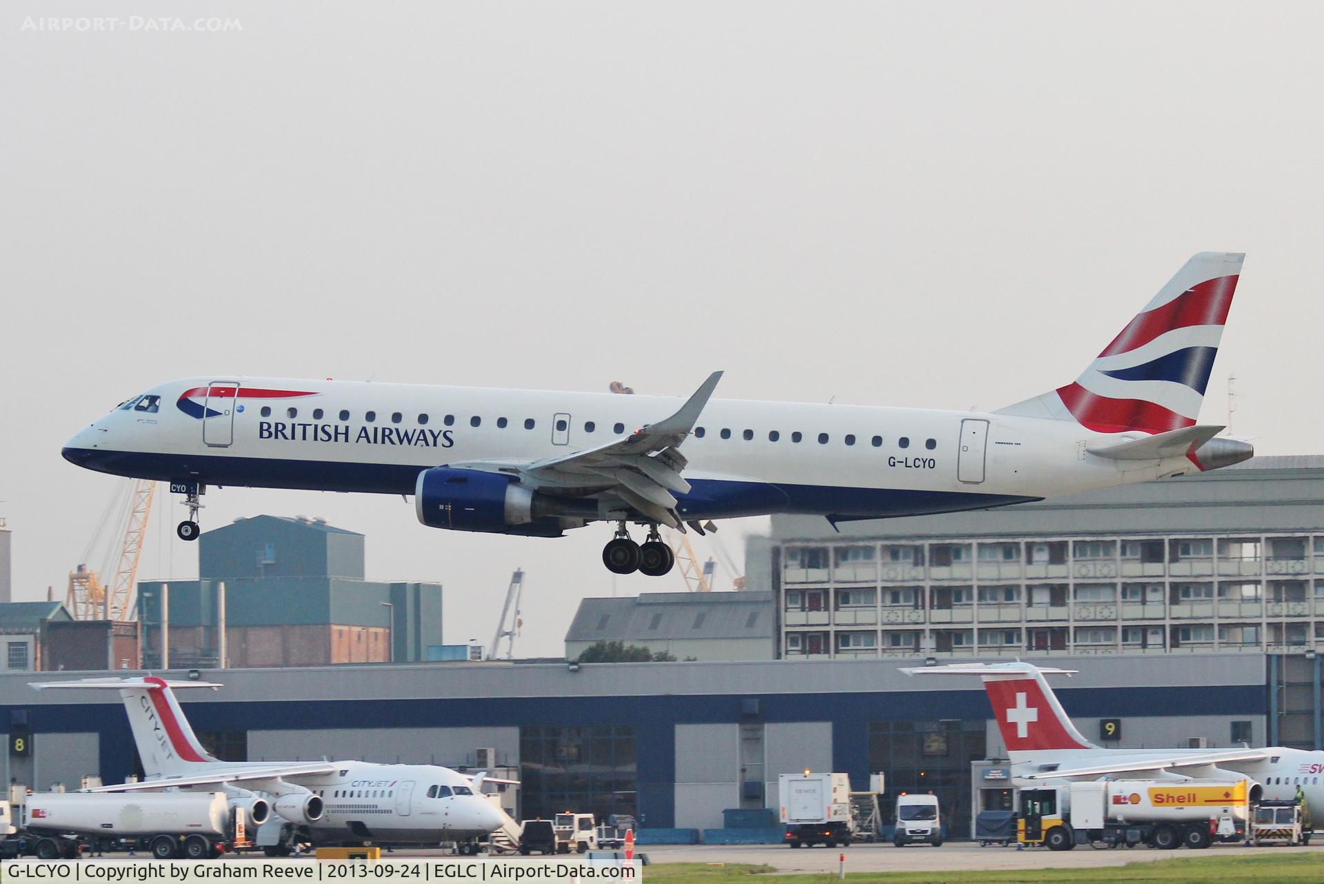 G-LCYO, 2011 Embraer 190SR (ERJ-190-100SR) C/N 19000430, About to touch down.