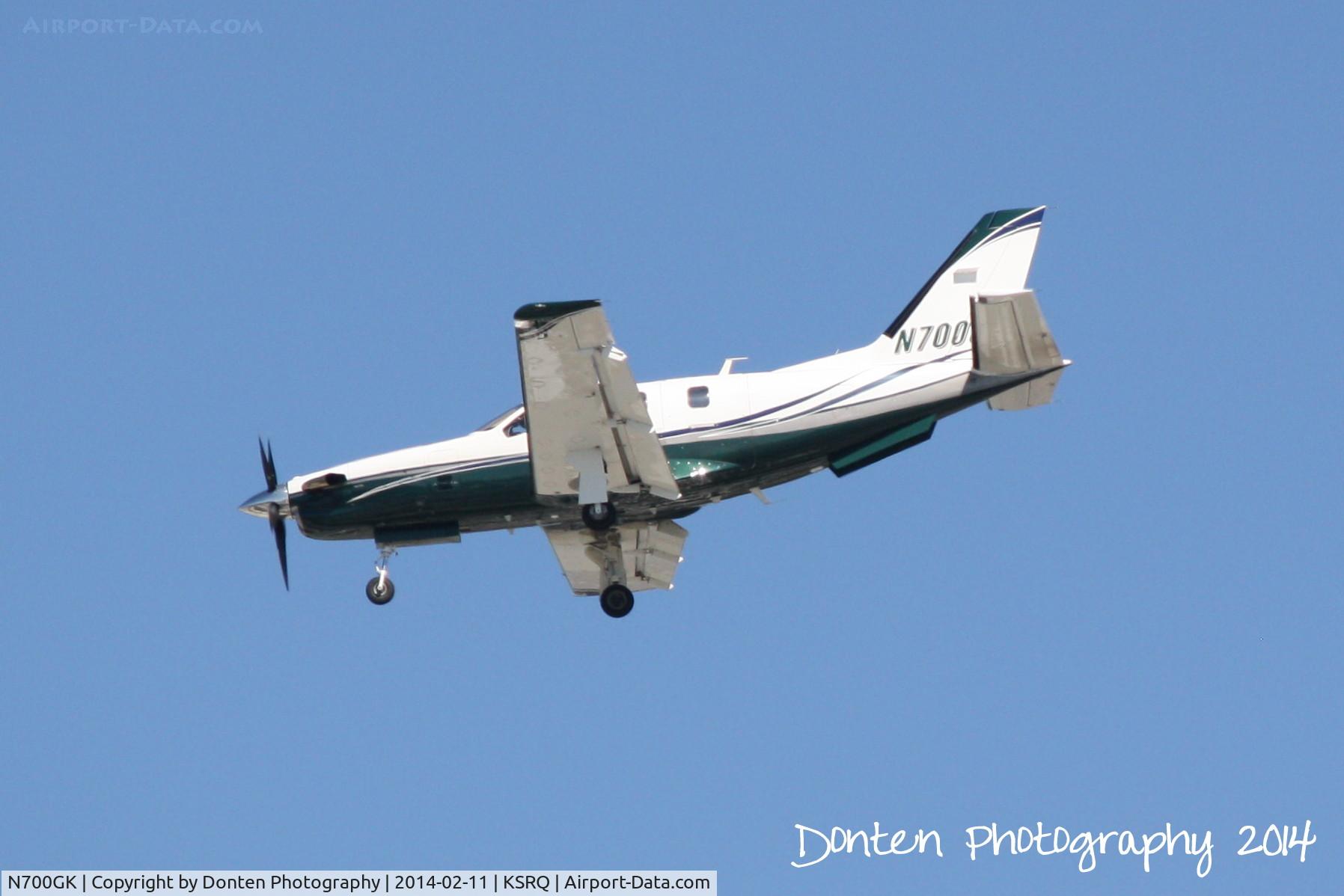 N700GK, 2005 Socata TBM-700 C/N 320, Socata TBM-700 (N700GK) arrives at Sarasota-Bradenton International Airport following a flight from Fort Smith Regional Airport