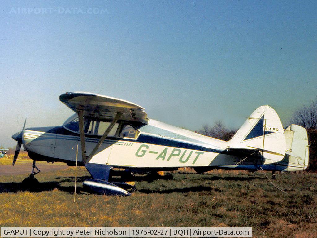 G-APUT, 1959 Piper PA-22-160 Tri Pacer C/N 22-6673, PA-22 Tri-Pacer 160 as seen at Biggin Hill in the Spring of 1975.