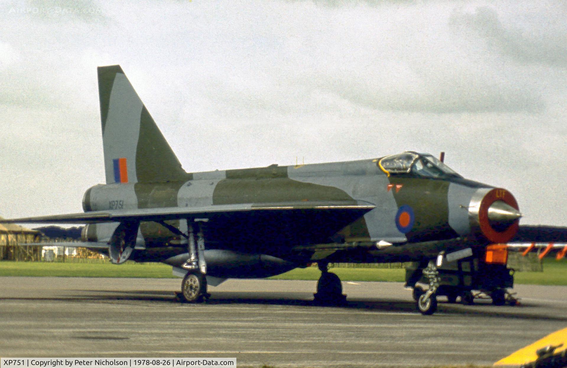 XP751, 1964 English Electric Lightning F.3 C/N 95180, Lightning F.3 of the Lightning Training Flight on display at the 1978 RAF Binbrook Airshow.