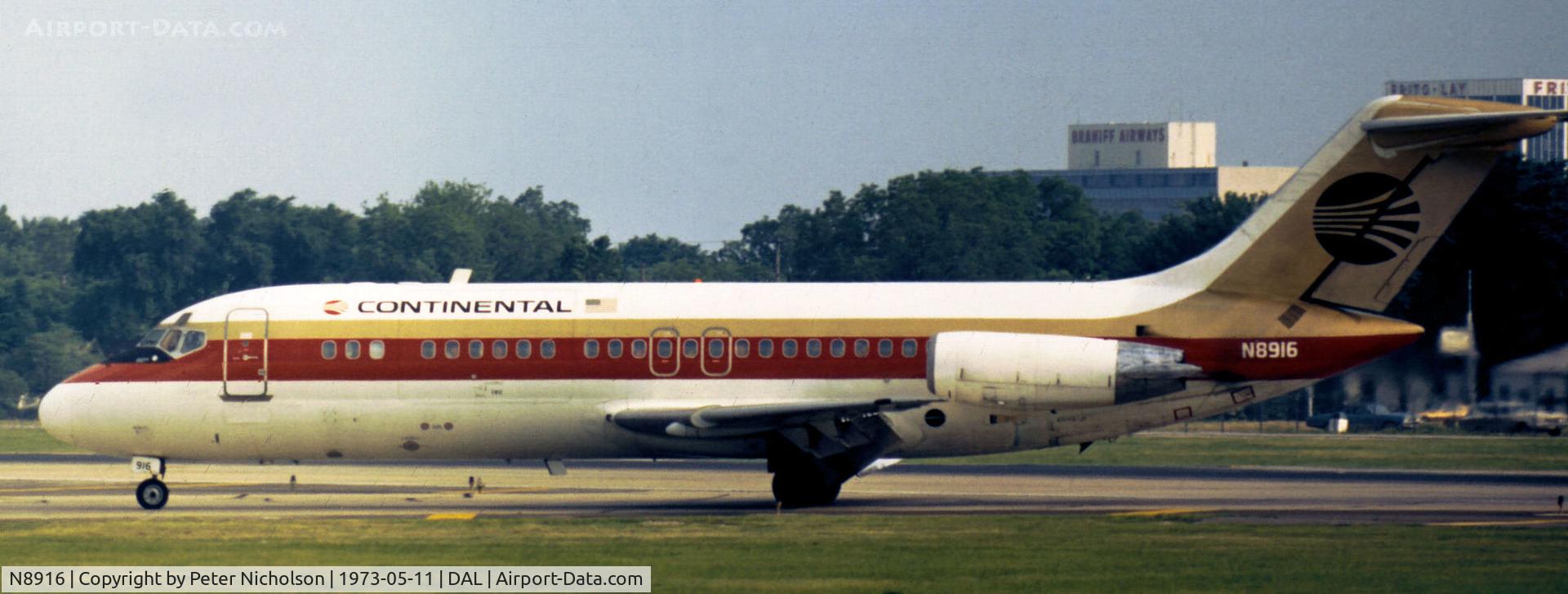 N8916, 1968 Douglas DC-9-15 C/N 47087, DC-9-15 of Continental Airlines as seen at Dallas in May 1973.