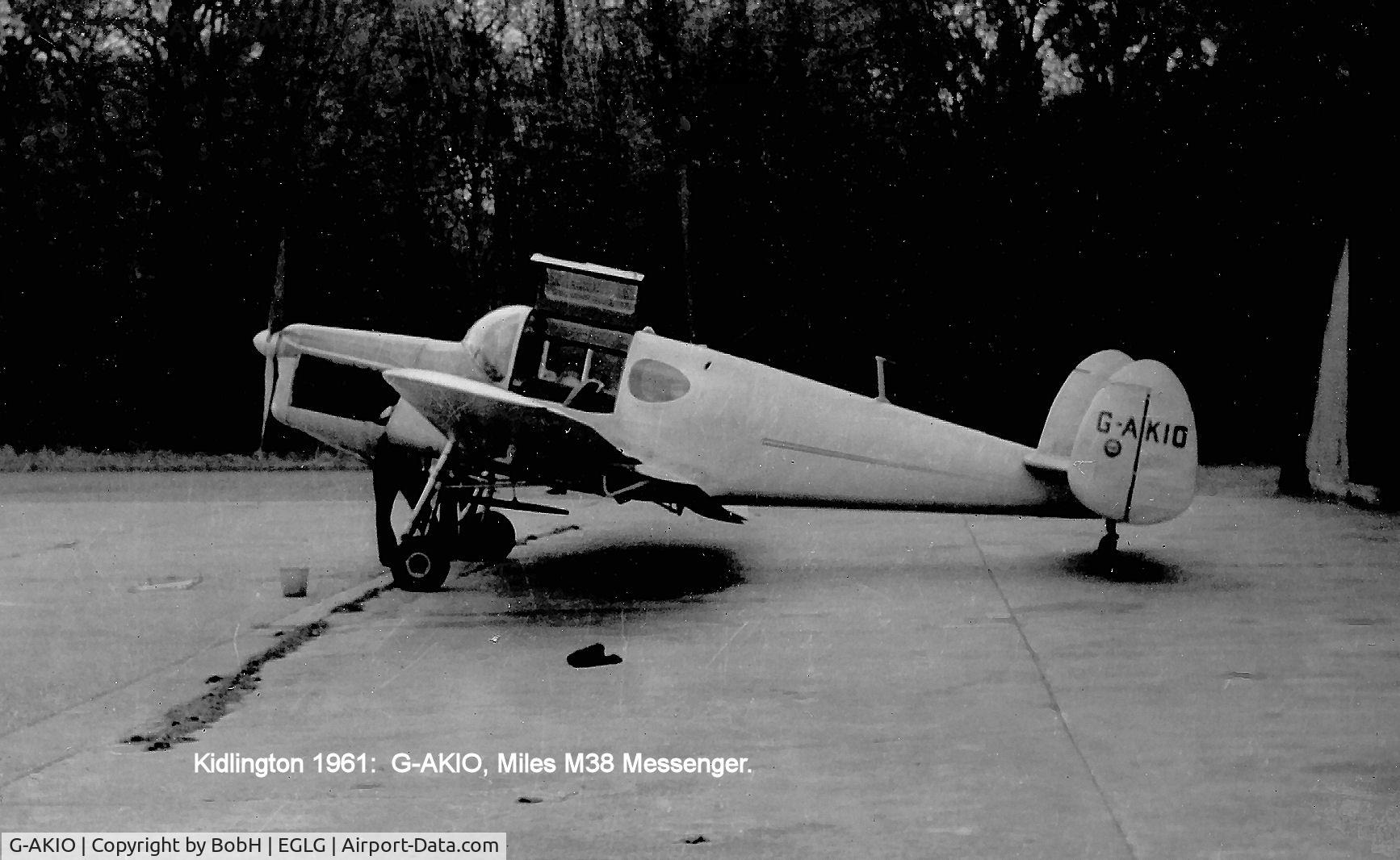 G-AKIO, 1947 Miles M38 Messenger 2A C/N 6729, Taken in April 1961. At Panshanger, Hertfordshire, not as stated on the picture.