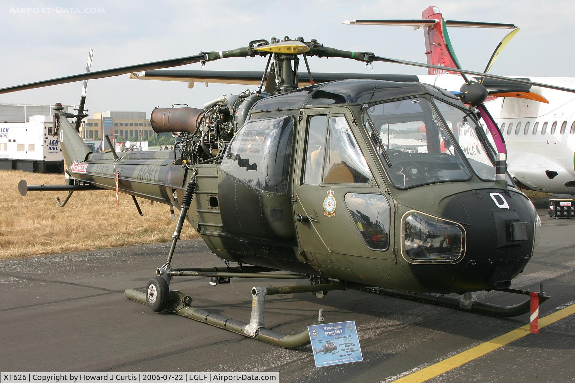 XT626, 1966 Westland Scout AH.1 C/N F9632, AACHF, Farnborough 2006.