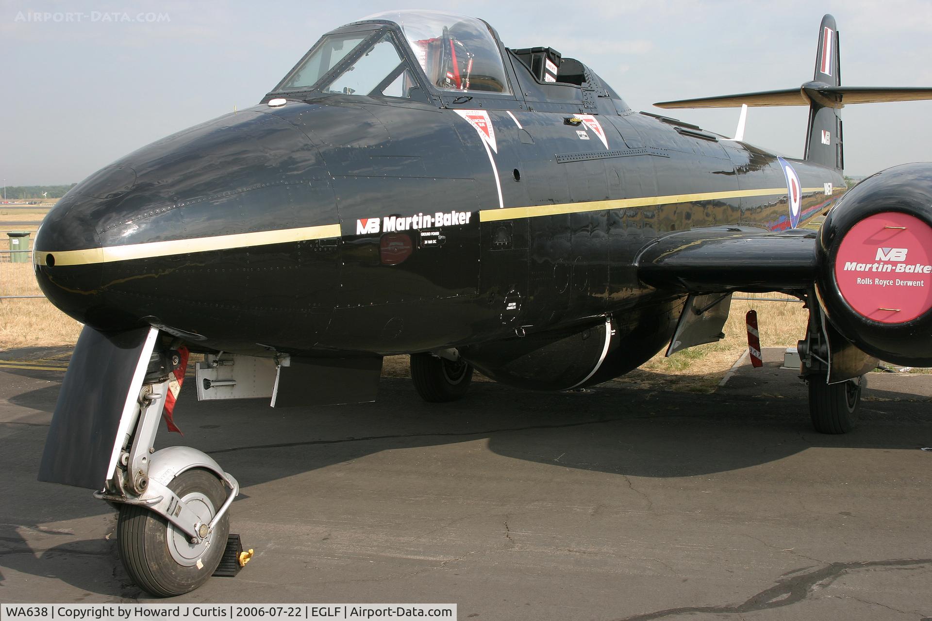 WA638, 1949 Gloster Meteor T.7(Mod) C/N G5/356539, Operated by Martin Baker for ejector seat trails.