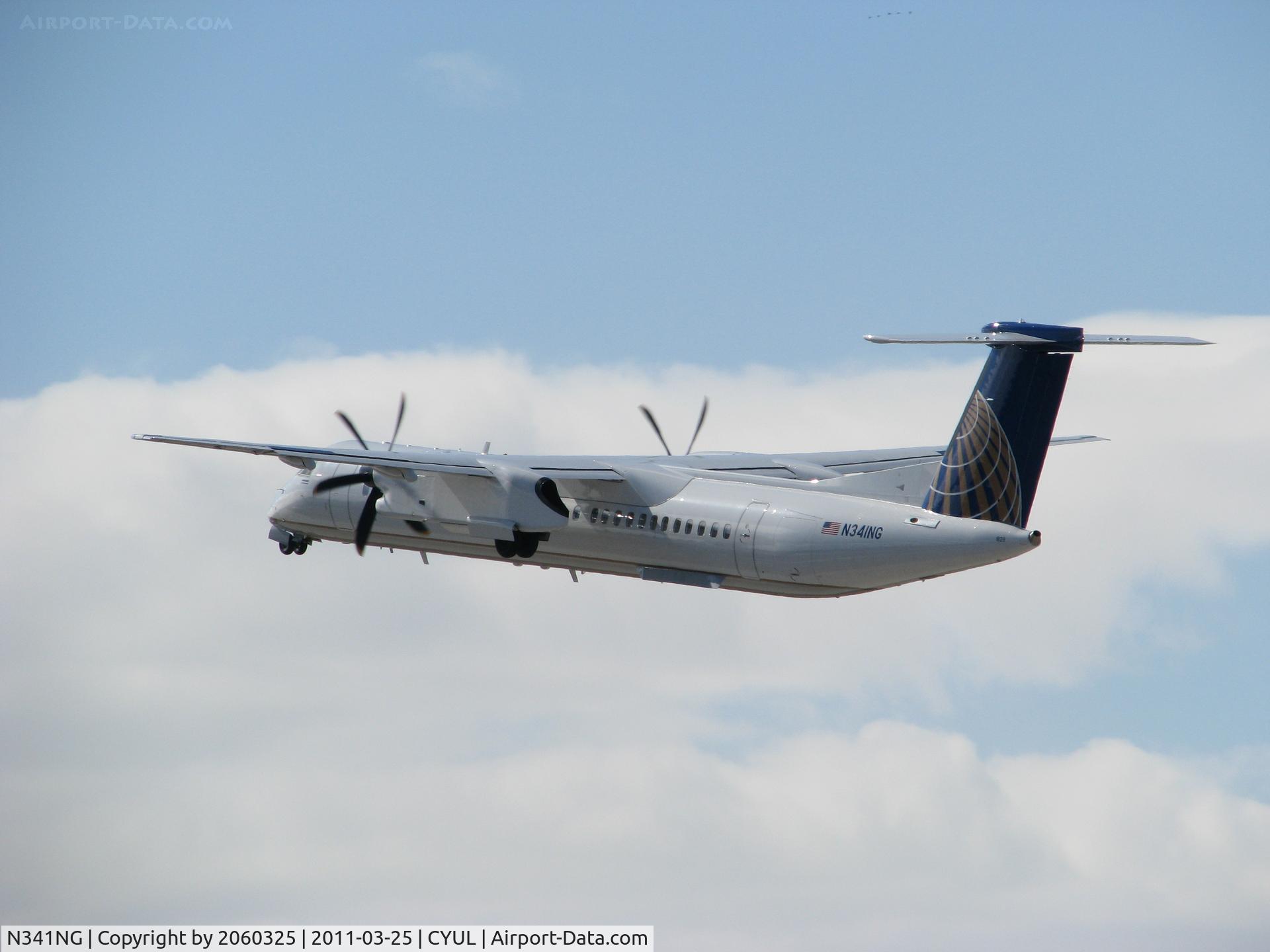N341NG, 2010 Bombardier DHC-8-402 Dash 8 C/N 4341, Departing runway 24L at YUL.