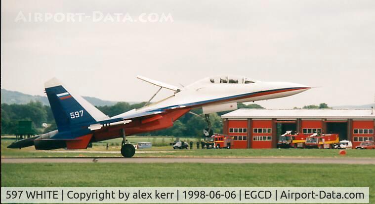 597 WHITE, Sukhoi Su-30LL Flanker C/N 79371010102, woodford uk