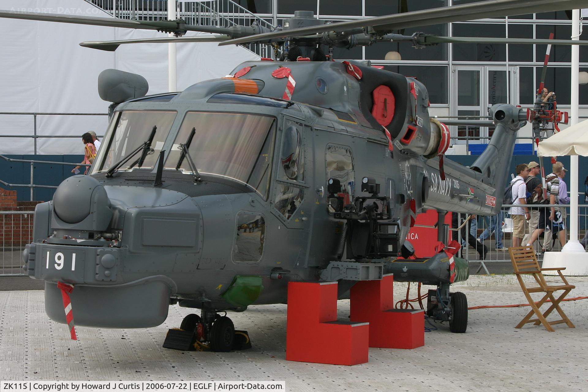 ZK115, 2006 Westland Super Lynx Mk.65 C/N 458, SA Navy 191. Farnborough 2006.