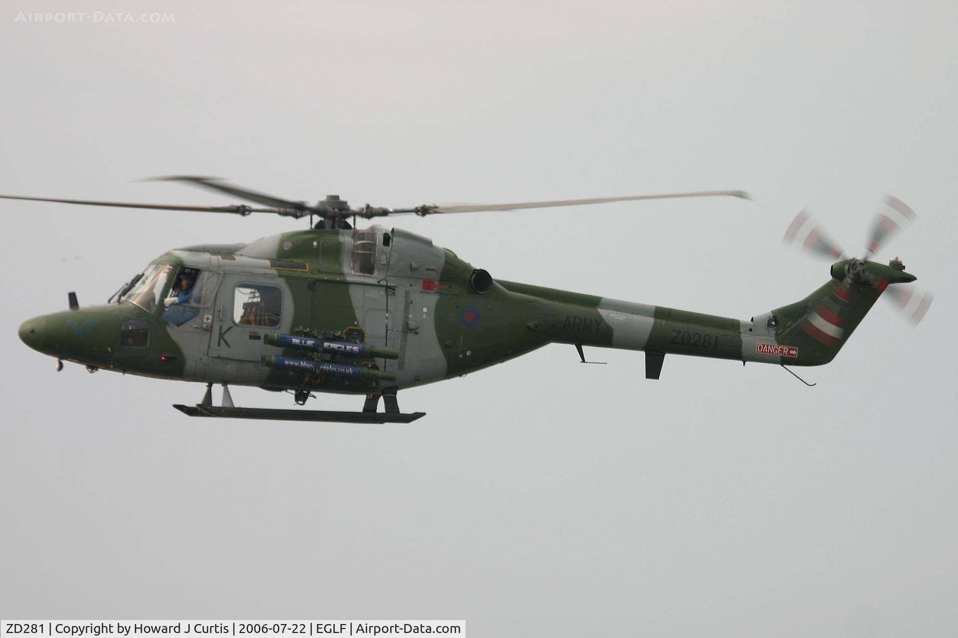 ZD281, 1983 Westland Lynx AH.7 C/N 304, Farnborough 2006.