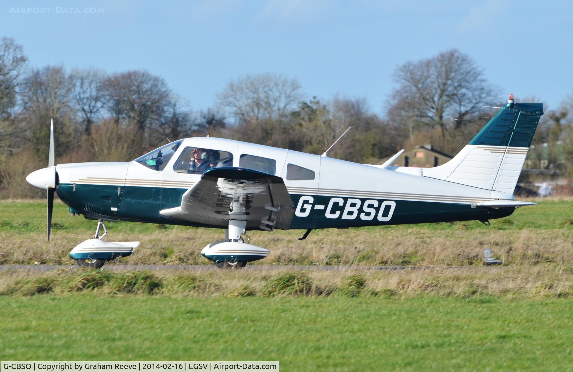 G-CBSO, 1976 Piper PA-28-181 Cherokee Archer II C/N 28-7690376, Departing from Old Buckenham.