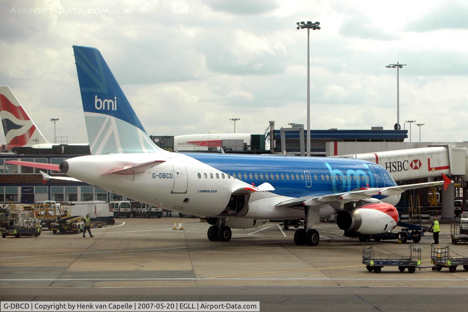 G-DBCD, 2005 Airbus A319-131 C/N 2389, BMI A319 at the gate at  London Heathrow airport.