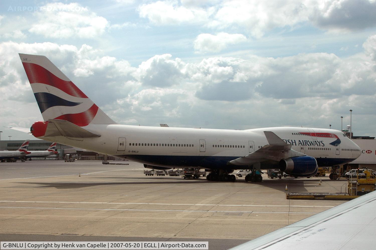 G-BNLU, 1992 Boeing 747-436 C/N 25406, British Airways 747-400 at the gate London Heathrow airport.