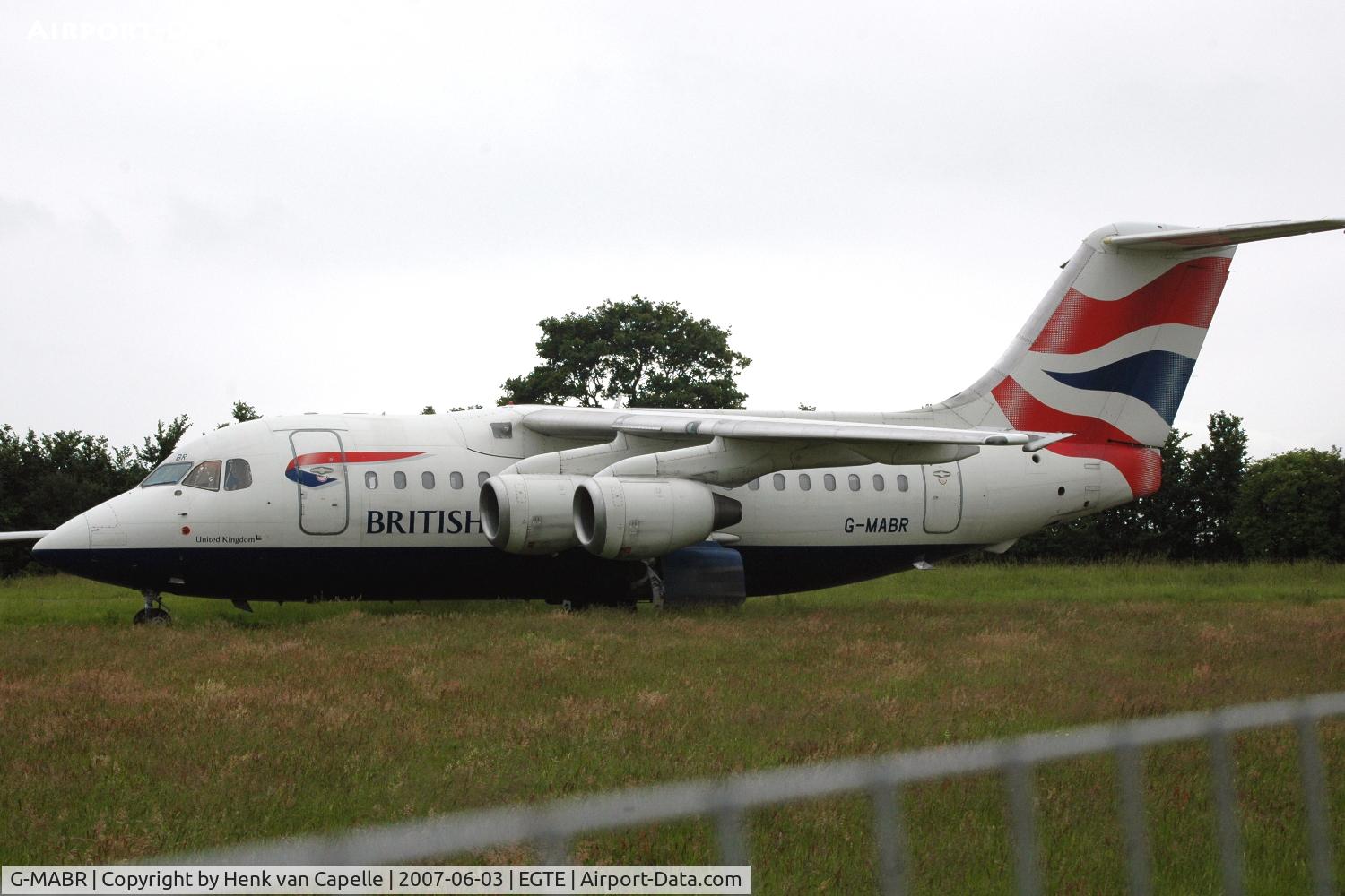 G-MABR, 1984 British Aerospace BAe.146-100 C/N E1015, In 2007 this British Airways BAe-146 was stored at Exeter airport.