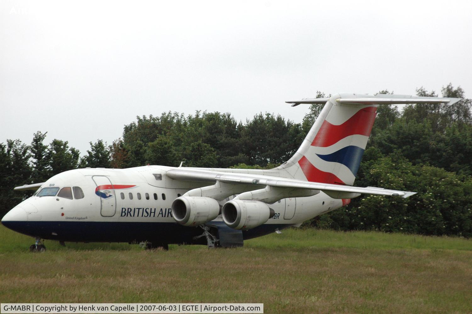 G-MABR, 1984 British Aerospace BAe.146-100 C/N E1015, In 2007 this British Airways BAe-146 was stored at Exeter airport.