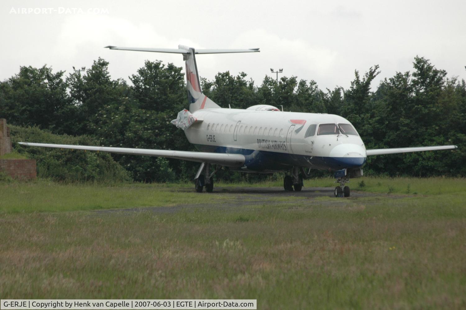 G-ERJE, 2000 Embraer EMB-145EP (ERJ-145EP) C/N 145315, In 2007 this British Airways EMB-145 was stored at Exeter airport. Note that one engine is missing.