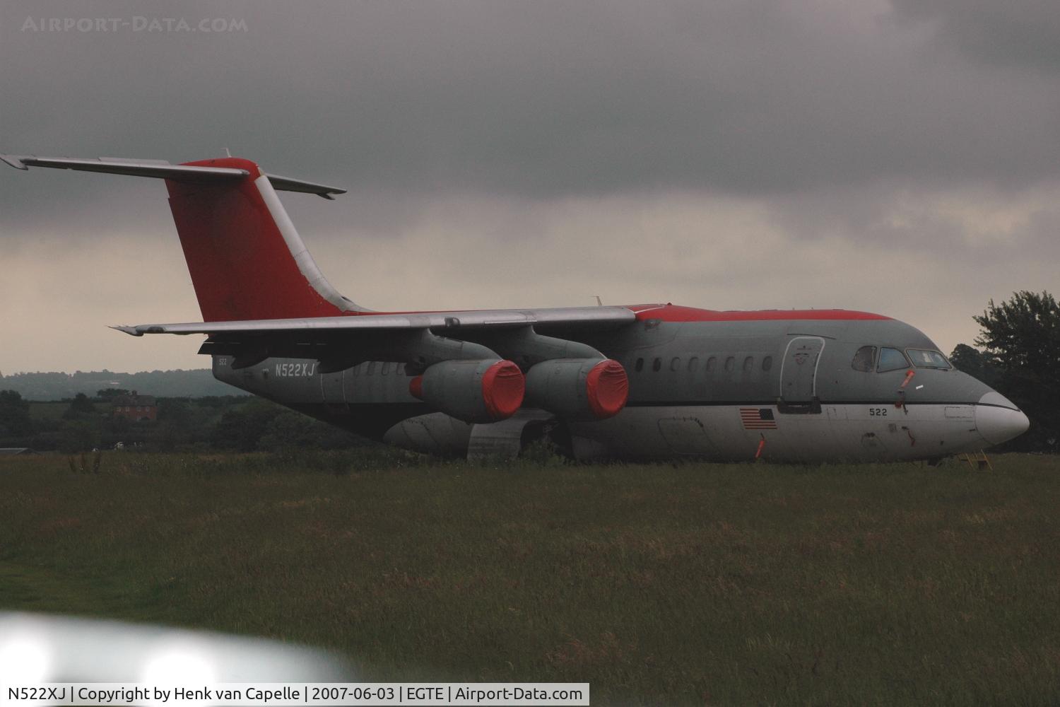 N522XJ, 1999 BAE Systems Avro 146-RJ85 C/N E.2347, Avro RJ-85A stored at Exeter airport, UK. It used to be operated by Northwest Jet Airlink  - Mesaba Airlines.