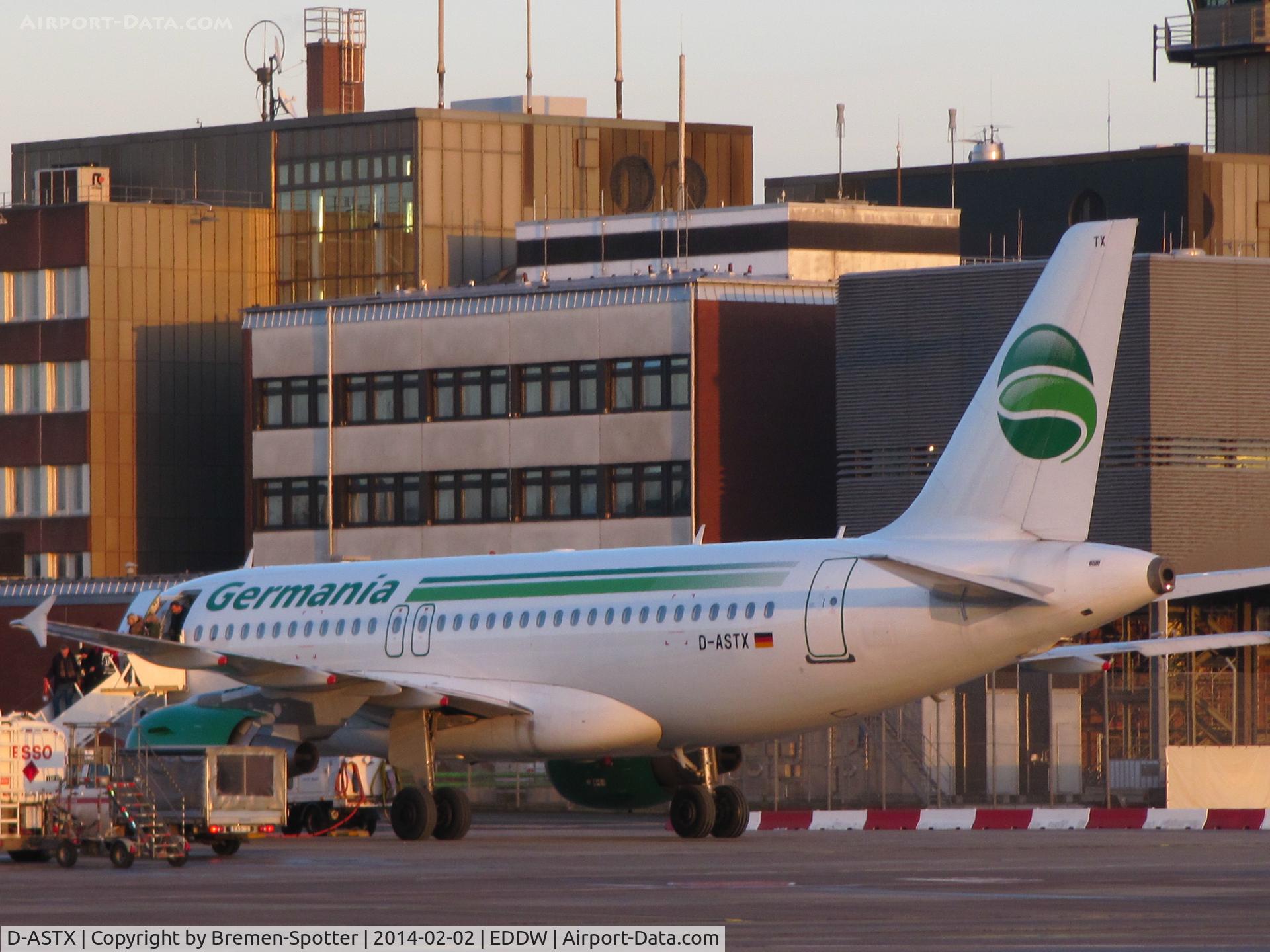 D-ASTX, 2007 Airbus A319-111 C/N 3202, Germania GMI A319 landed from Moscow and is now parking on the Apron.