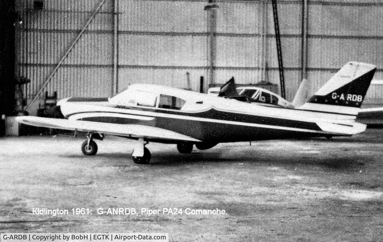 G-ARDB, 1960 Piper PA-24-250 Comanche C/N 24-2166, G-ARDB in Kidlington hanger in 1961.